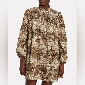 GANNIPintucked printed organic cotton-poplin mini dress